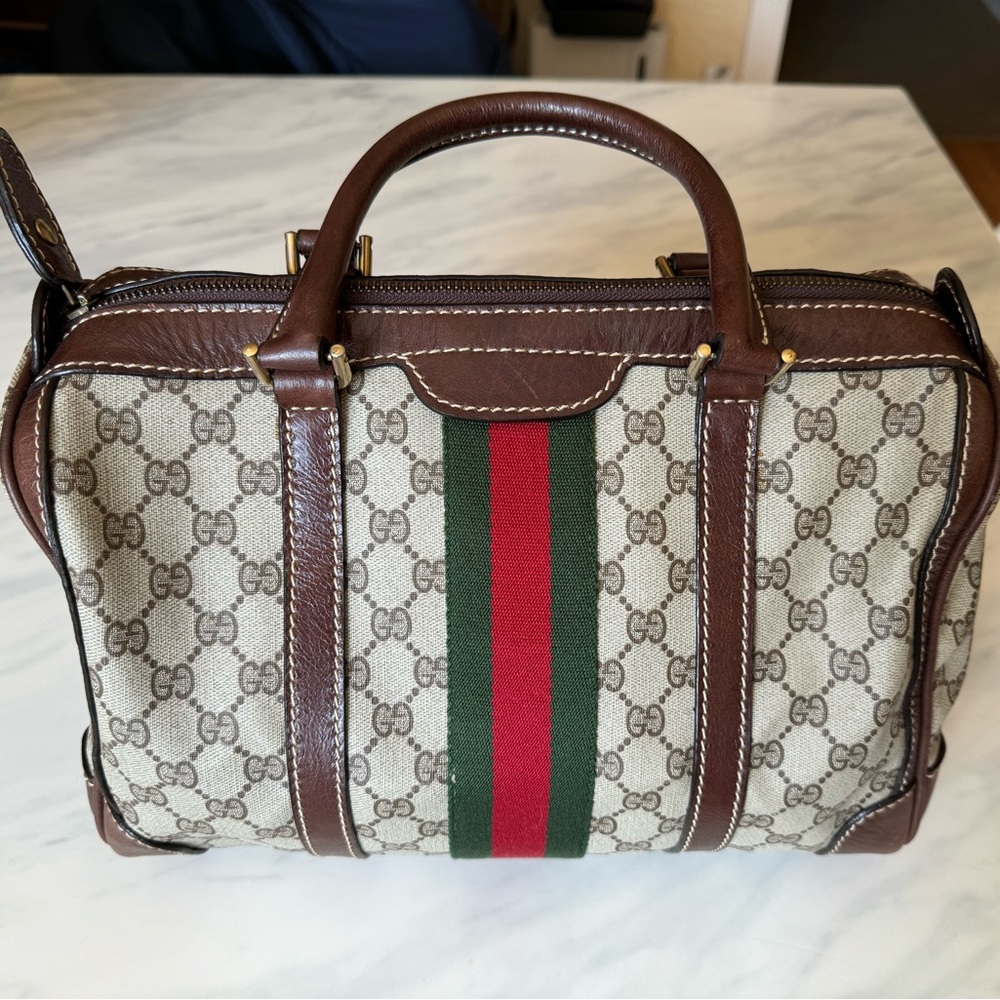 Gucci Coated Canvas Boston Satchel Bag